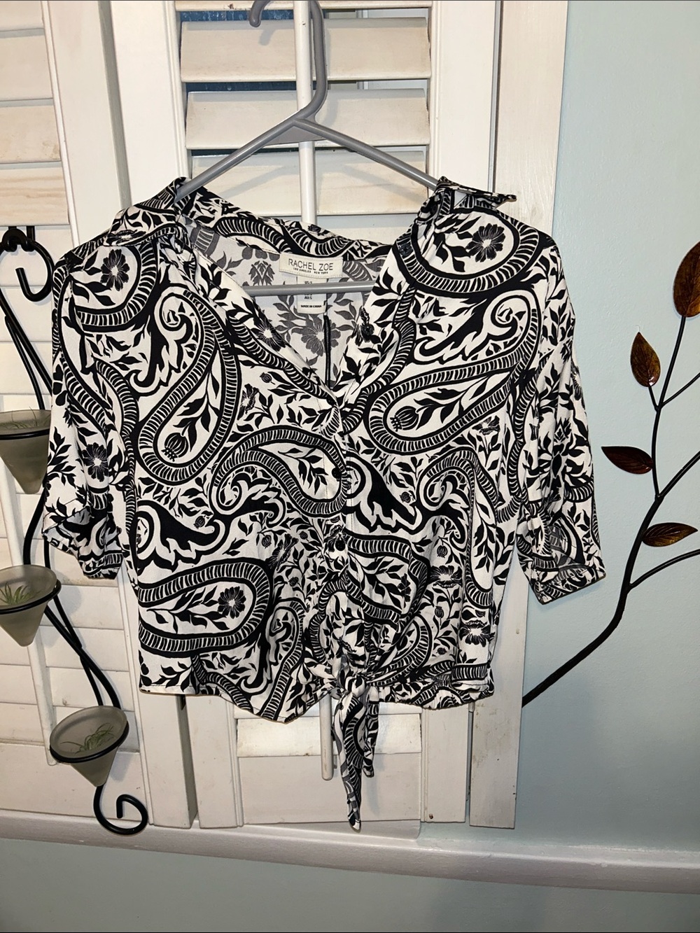 Rachel Zoe Black & White Paisley Tie-Front Top